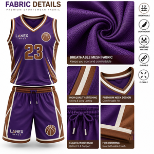 Ensembles d'uniformes de basketball pour hommes de haute qualité, couleur violette, pour clubs, écoles, équipes, maillots et shorts personnalisés, noms d'équipes personnalisés - Product Image 5