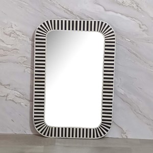 Bohemian Inlay Rectangular Wall <b>Mirror</b> Black White Striped Frame Eco-Friendly Handmade <b>Lightweight</b> MDF Framed Bathroom Decor - Product Image 2
