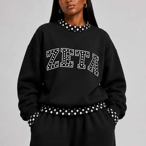 Zeta Vintage <b>Mock</b> <b>Neck</b> Crew <b>Neck</b> Cotton Fleece Sweatshirt Women Men Ladies Unisex Polka Dot Gingham Patch Chenille Patch - Product Image 1