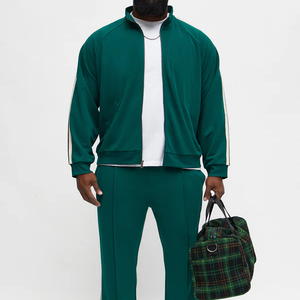 Chándal Deportivo de Poliéster Verde para Hombre, Manga Larga, Color Sólido, con Bolsillos Laterales y Cierre de Cremallera, para Otoño - Product Image 1