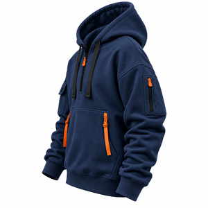 Marineblaue Herren-Halbzip-Hoodie Lässiger Pullover Sweatshirt mit Kängurutasche Maßgeschneiderte Streetwear-Kleidung vom Hersteller - Product Image 2
