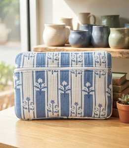 Bolso Tote de Moda Acolchado con Diseño Floral Azul, Gran Capacidad, Tejido Elástico, con Asa para el Hombro y Cierre de Cremallera para Uso Diario - Product Image 2
