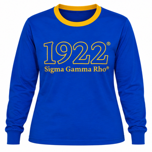 ซิกมาแกมมาโร 1922 เสื้อเชิ้ตแขนยาวสีน้ำเงินรอยัล พิมพ์ลายกราฟิกสีทอง คอเสื้อแบบตัดกัน เสื้อผ้าสำหรับชมรมกรีก เสื้อลำลอง - Product Image 3