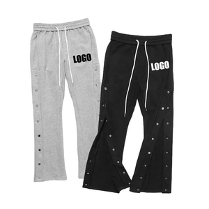 Pantalones Deportivos de Algodón para Hombre, Cintura Elástica con Cordón, Corte Holgado Informal, Botones Laterales, Bordado, Logotipo Personalizado, Pantalones Acampanados, Ropa de Otoño - Product Image 1