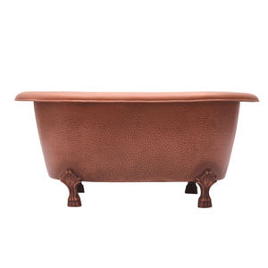 Bañera de cobre martillado a mano estilo vintage, independiente, con patas de diseño antiguo y acabado en pátina negra. - Product Image 6