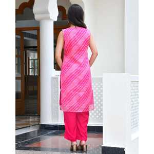 Conjunto de Kurta Leheriya Rosa Talla XS para Niña - Product Image 6