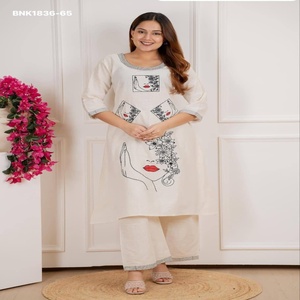 High Quality Pure Khadi Cotton <b>with</b> Embroidered Stripe Pattern-<b>Face</b> Design Semi-Stitched Kurti-Readymade <b>Pant</b> Set Woman Fashion - Product Image 1