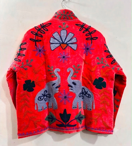 Custom Bohemian Style Hand Embroidered <b>Velvet</b> Short <b>Coat</b> <b>Women</b> Luxury Animal Pattern Winter Warm Open Front Jacket Supplier - Product Image 2