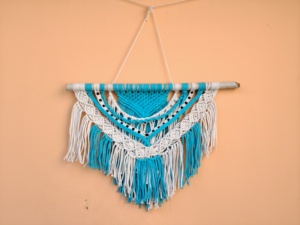 Bohemian Cotton Macrame Wall <b>Hanging</b> Abstract Geometric Design Turquoise <b>White</b> Triangle Home Decor Living Room Art - Product Image 3