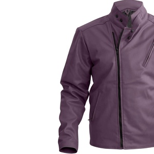 Chaqueta de Motociclista de Cuero Genuino para Hombre, Estilo Universitario, Color Lavanda Morado, Cuello Alto, Resistente al Viento - Product Image 4