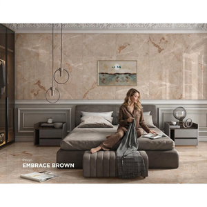 Azulejos de porcelana pulida Embrace Brown de 800x1600 mm con diseño de mármol marrón para suministro a concesionarios y salas de exhibición. - Product Image 2