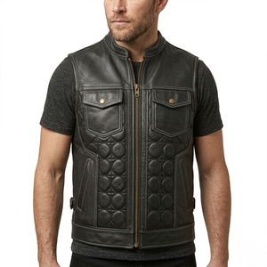 OEM ODM <b>Men's</b> <b>Leather</b> Western <b>Vest</b> Zipper Closure Customizable Summer Rhinestone Casual Outdoor Sleeveless Waistcoat Wholesale - Product Image 1