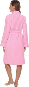 Bata de Baño de Felpa para Mujer, Manga Larga, Cuello en V, Largo hasta la Rodilla, Suave y Cómoda, 100% Algodón, Color Rosa - Product Image 4