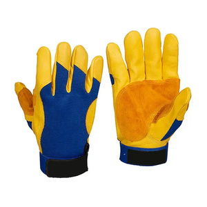 Gants de travail mécaniciens en cuir grainé de daim robuste, durables et de sécurité, avec dos en spandex pour la construction - Product Image 1