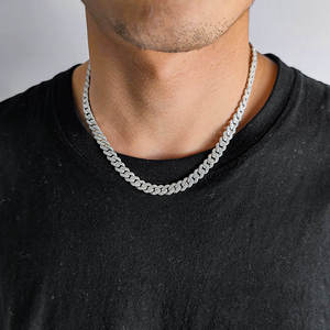 Hip Hop <b>Silver</b> Cuban <b>Chain</b> Necklace with Moissanite Diamond Tester Pass Stone for Women With Secure <b>Box</b> Clasps - Product Image 1