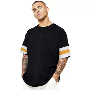 Men's Oversized <b>Black</b> <b>T</b>-<b>Shirt</b> Short Sleeve O-Neck Contrast Trim Casual Style Solid Color 100% Cotton Jersey Fit Quick Dry - Product Image 1