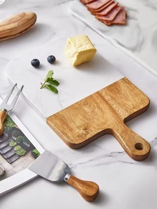 Tabla de Quesos Ecológica de Madera Natural con Aspecto de Mármol, Tabla de Cortar, Base para Cuchillos, Tabla para Servir, Apta para Lavavajillas, 1.5 cm de Grosor - Product Image 1