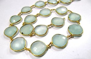 Chaîne de connecteurs à facettes en forme de cœur en calcédoine aqua naturelle, style briolette - Product Image 2