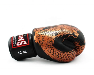 Gants de boxe en cuir noir avec impression de dragon doré, 10 oz, professionnels, pour sparring, Muay Thai, légers et respirants - Product Image 3