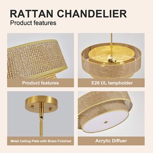 Lampadario a Soffitto Moderno Boho da 17,7 Pollici, Plafoniera Semi-Incasso in Rattan Intrecciato e Lino per Camera da Letto, Cucina, Sala da Pranzo - Product Image 2