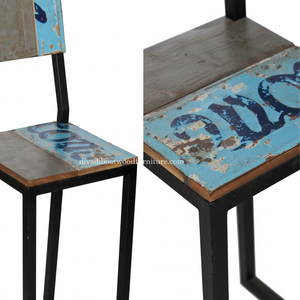 Chaise de bar en bois de bateau recyclé faite à la main, structure en fer noir, tabouret haut en bois recyclé, mobilier industriel écologique pour la cuisine - Product Image 5