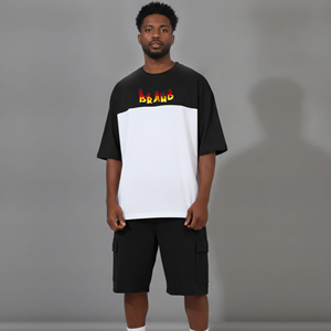 Streetwear 2026 New Arrived Summer Casual Wear Custom DTF Printed logo 100% Cotton 2 tone Breathable Hip Hop Men's 2-Piece <b>Set</b> - Product Image 1