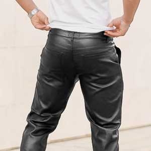 Men's Leather Pants Casual Fashion <b>Trousers</b> Slim Fit Streetwear Bottoms Durable PU Leather Material Comfortable Fit - Product Image 6
