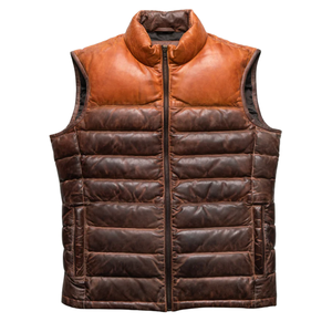 Chaleco de Cuero Genuino para Hombre, Acolchado, Marrón, Sin Mangas, Chaqueta de Plumón, Chaleco Abrigado para Invierno - Product Image 1
