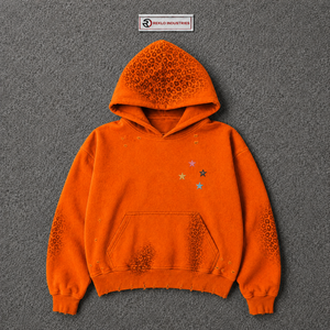 Sudadera con Capucha Oversize Naranja con Estampado de Estrellas Brillantes y Bolsillo Frontal, Sudadera de Algodón French Terry para Hombre, Corte Regular, Otoño - Product Image 5