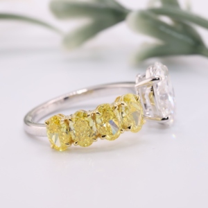 Anillo Abierto Ovalado con Diamante Cultivado en Laboratorio, Banda Curva de Dos Tonos con Diamantes Amarillos, Anillo de Compromiso, Joyería Fina Única para Mujer - Product Image 3