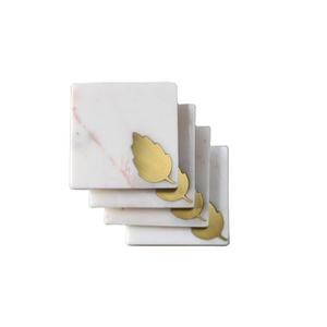 High selling marble <b>coaster</b> wholesale natural <b>white</b> stone and Decorative Leaf design <b>coaster</b> for Table Decoration Set of 4 - Product Image 1