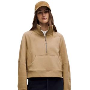 Customizable Women Crop Fleece Zipper up <b>Sweatshirt</b> Solid Color Long <b>Sleeves</b> Turtleneck Hoodies for Women With <b>Short</b> Neck Zipper - Product Image 1