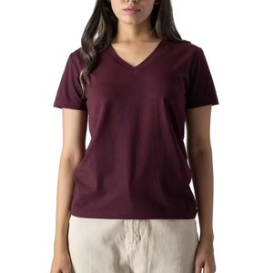 T-shirts professionnels personnalisés pour femmes, col en V, été, décontractés, manches courtes, coton respirant, t-shirts unis, vêtements - Product Image 5