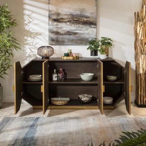 Buffet en bois massif classique avec étagères et tiroirs pour maisons modernes – Meuble de rangement de qualité export - Product Image 4