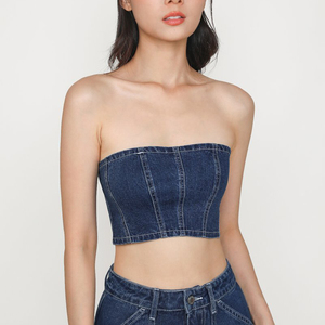 Vestido vaquero sin tirantes sexy con abertura y estampado estilo urbano de algodón de alta calidad para mujer, venta al por mayor - Product Image 2