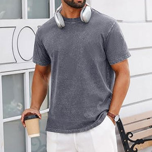 เสื้อยืดแขนสั้นผู้ชาย ผ้าฝ้าย 100% เนื้อหนา สไตล์ลำลอง คอกลม วินเทจ ล้างสีแบบแอซิดวอช เสื้อยืดฤดูร้อน ใส่สบาย ทรงหลวม - Product Image 4