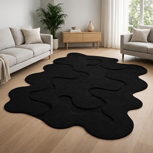 Alfombra abstracta negra de forma irregular, moderna, de lana suave, hecha a mano, para sala de estar, dormitorio, decoración minimalista de lujo. - Product Image 2
