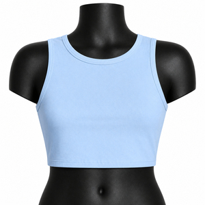 Custom Light Blue Women <b>Crop</b> Tank <b>Top</b> Sleeveless Yoga Gym Fitness Activewear OEM Wholesale Sportswear Cheap Price Custom - Product Image 1