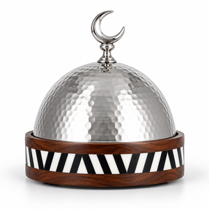 Modern Luxury Stainless Steel Casserole Lid Wooden Base Polished Finish Eco-Friendly Durable <b>Black</b> <b>White</b> <b>Stripe</b> Pattern 24cm - Product Image 3