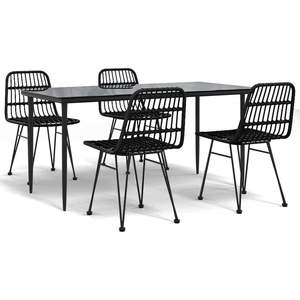 5 pezzi nero Poly Rattan Patio Set da pranzo mobili da esterno durevoli - Product Image 2