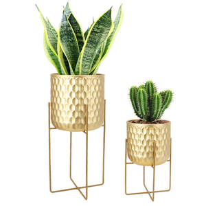 Ensemble de 2 pots à fleurs de style moderne, décoration de centre de table pour salon, utilisation en extérieur et en intérieur, pot rond en métal, décoration de la maison, plante - Product Image 1