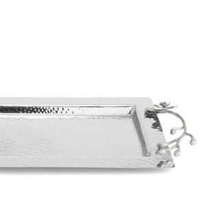 Bandeja de Servir de Metal Plateado Martillado de Lujo con Asas de Ramas Florales, Elegante Plato Rectangular para Comida, Decoración para Bodas y Fiestas - Product Image 5