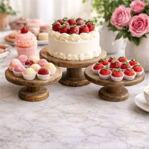 Rustic Acacia Wood Cake Stand <b>Round</b> Pedestal Dessert Display Server Wooden Cupcake Holder for Wedding Party Kitchen Home Decor - Product Image 2