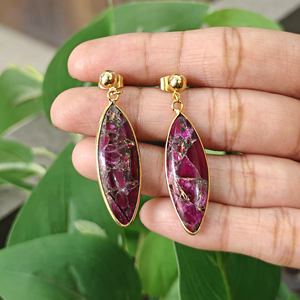 Wholesale Cute Fashion Jewelry Mohave Copper Turquoise Drop <b>Earrings</b> Brass 18K Gold Plated Marquise Gemstone Bezel Set <b>Earrings</b> - Product Image 3