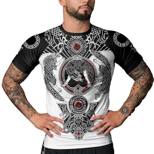 Men's Short Sleeve Rash Guard With Viking Celtic <b>Dragon</b> Print Quick Dry Polyester Compression Shirt Back Logo Design - Product Image 6
