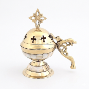 Quemador de Incienso de Latón para Decoración de Altar con Incrustaciones de Concha Blanca - Product Image 3