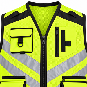 Gilet de travail de sécurité durable avec panneaux réfléchissants de couleur fluorescente, poches pratiques et design confortable pour les entrepreneurs - Product Image 6
