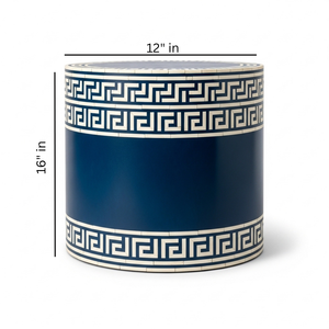 Table d'appoint ronde de luxe en métal industriel avec incrustation de os, motif clé grecque fait main, tabouret d'appoint pour salon et appartement - Product Image 2