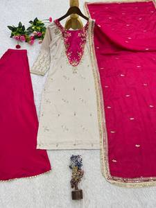 Ensemble Salwar brodé de créateur pour femme, tenue de soirée, Kurta ethnique, Palazzo et Dupatta - Product Image 6