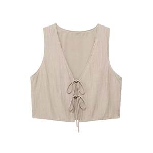 Débardeur ample et respirant en polyester 100 % écoresponsable pour femme, style européen et américain, nouvelle collection 2024, avec décolleté en V profond et élastique sur le devant - Product Image 3